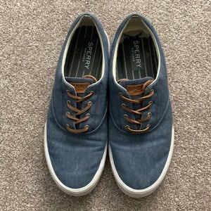 Sperry blue topsiders with leather shoelaces, size 10